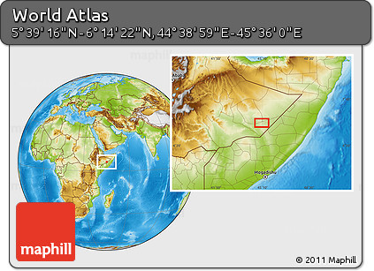 Physical Location Map of the Area around 5° 56' 49" N, 45° 7' 30" E