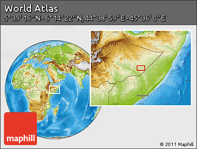 Physical Location Map of the Area around 5° 56' 49" N, 45° 7' 30" E