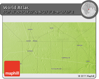Physical 3D Map of the Area around 5° 56' 49" N, 46° 49' 30" E
