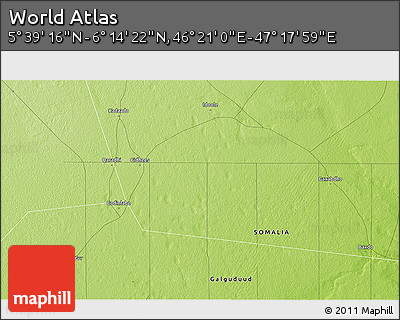Physical 3D Map of the Area around 5° 56' 49" N, 46° 49' 30" E