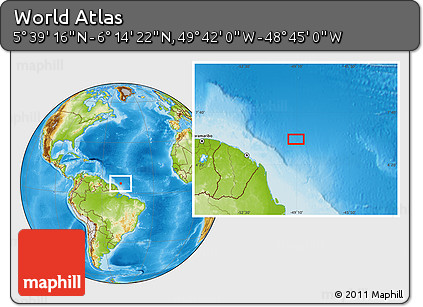 Physical Location Map of the Area around 5° 56' 49" N, 49° 13' 30" W