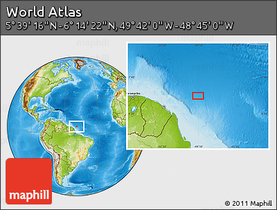 Physical Location Map of the Area around 5° 56' 49" N, 49° 13' 30" W