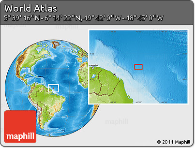 Physical Location Map of the Area around 5° 56' 49" N, 49° 13' 30" W