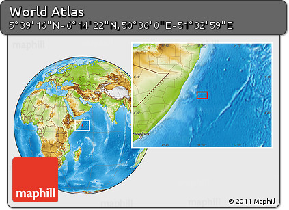 Physical Location Map of the Area around 5° 56' 49" N, 51° 4' 30" E