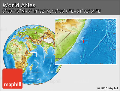 Physical Location Map of the Area around 5° 56' 49" N, 51° 4' 30" E