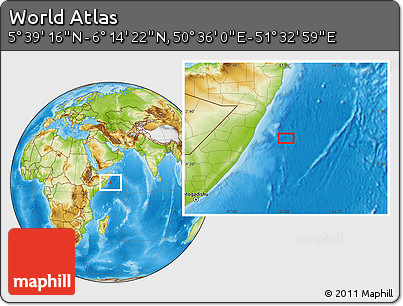 Physical Location Map of the Area around 5° 56' 49" N, 51° 4' 30" E