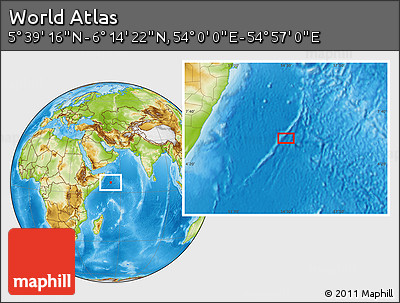 Physical Location Map of the Area around 5° 56' 49" N, 54° 28' 30" E