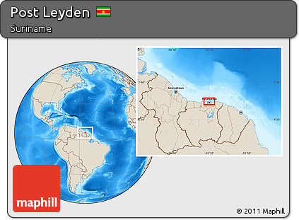 Shaded Relief Location Map of Post Leyden