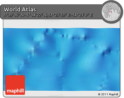 Physical 3D Map of the Area around 5° 56' 49" N, 57° 52' 30" E