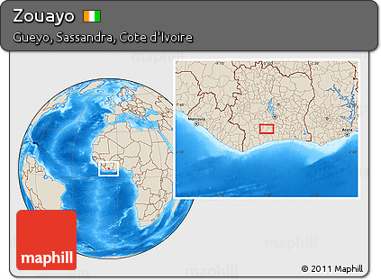 Shaded Relief Location Map of Zouayo
