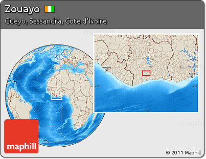 Shaded Relief Location Map of Zouayo