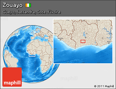 Shaded Relief Location Map of Zouayo