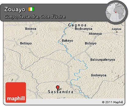 Shaded Relief Panoramic Map of Zouayo