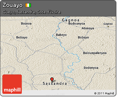 Shaded Relief Panoramic Map of Zouayo