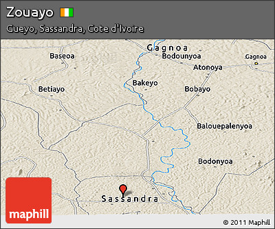 Shaded Relief Panoramic Map of Zouayo