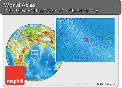 Physical Location Map of the Area around 5° 56' 49" N, 61° 16' 29" E