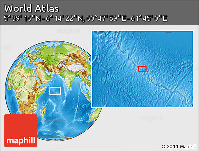 Physical Location Map of the Area around 5° 56' 49" N, 61° 16' 29" E
