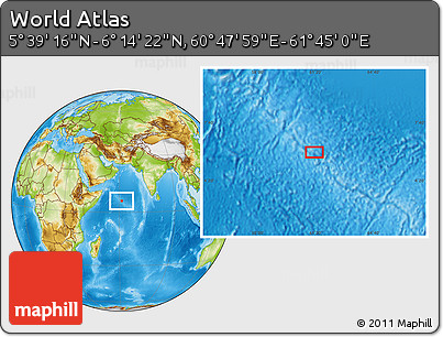Physical Location Map of the Area around 5° 56' 49" N, 61° 16' 29" E