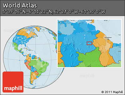 Political Location Map of the Area around 5° 56' 49" N, 61° 58' 30" W