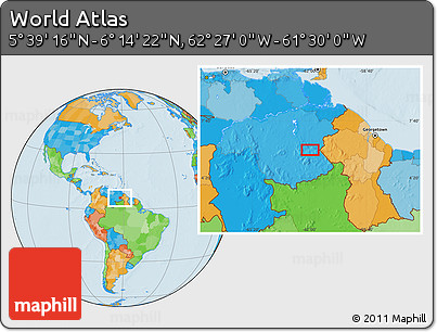 Political Location Map of the Area around 5° 56' 49" N, 61° 58' 30" W