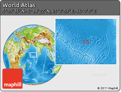 Physical Location Map of the Area around 5° 56' 49" N, 65° 31' 30" E