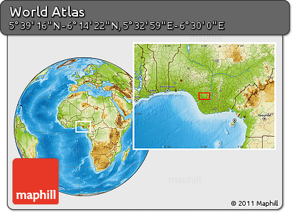 Physical Location Map of the Area around 5° 56' 49" N, 6° 1' 30" E