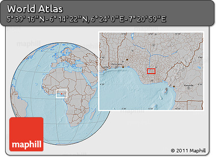 Gray Location Map of the Area around 5° 56' 49" N, 6° 52' 30" E, hill shading