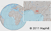 Gray Location Map of the area around 5° 56' 49" N, 6° 52' 30" E, hill shading