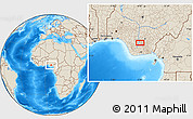 Shaded Relief Location Map of the area around 5° 56' 49" N, 6° 52' 30" E