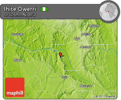 Physical Map of Ihite Owerri