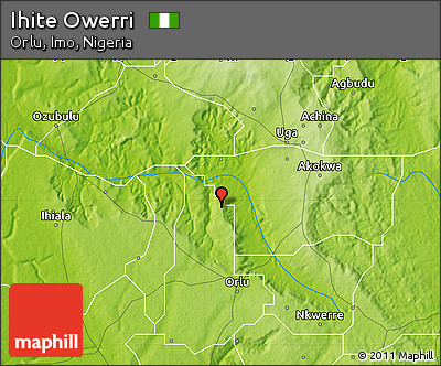 Physical Map of Ihite Owerri