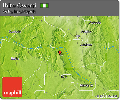 Physical Map of Ihite Owerri