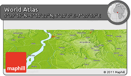 Physical Panoramic Map of the Area around 5° 56' 49" N, 6° 52' 30" E