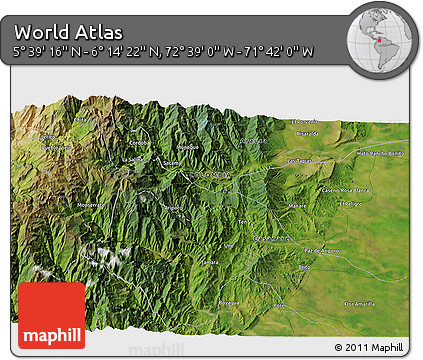 Satellite 3D Map of the Area around 5° 56' 49" N, 72° 10' 30" W