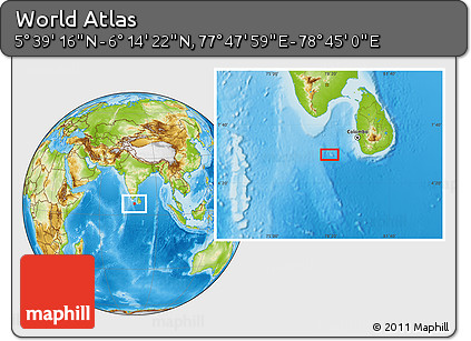 Physical Location Map of the Area around 5° 56' 49" N, 78° 16' 30" E