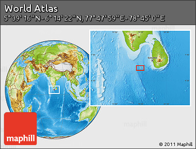 Physical Location Map of the Area around 5° 56' 49" N, 78° 16' 30" E