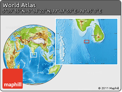 Physical Location Map of the Area around 5° 56' 49" N, 78° 16' 30" E