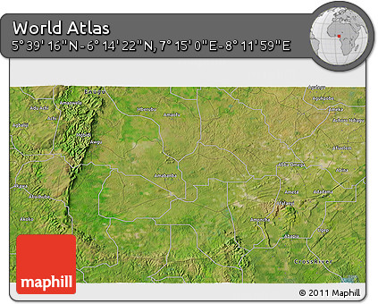 Satellite 3D Map of the Area around 5° 56' 49" N, 7° 43' 29" E