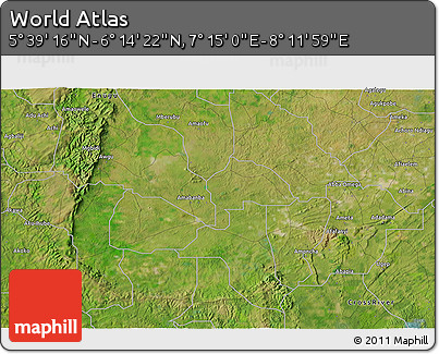 Satellite 3D Map of the Area around 5° 56' 49" N, 7° 43' 29" E