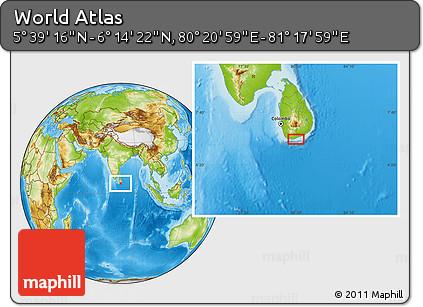 Physical Location Map of the Area around 5° 56' 49" N, 80° 49' 29" E