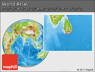 Physical Location Map of the Area around 5° 56' 49" N, 80° 49' 29" E