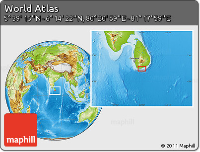 Physical Location Map of the Area around 5° 56' 49" N, 80° 49' 29" E