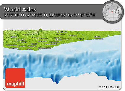 Physical Panoramic Map of the Area around 5° 56' 49" N, 80° 49' 29" E