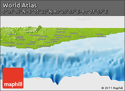 Physical Panoramic Map of the Area around 5° 56' 49" N, 80° 49' 29" E