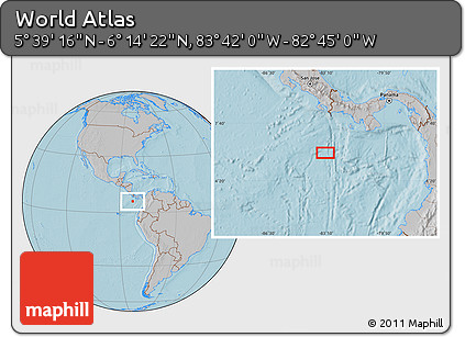 Gray Location Map of the Area around 5° 56' 49" N, 83° 13' 29" W, hill shading