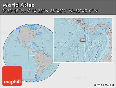 Gray Location Map of the Area around 5° 56' 49" N, 83° 13' 29" W, hill shading
