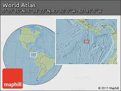 Savanna Style Location Map of the Area around 5° 56' 49" N, 83° 13' 29" W, hill shading