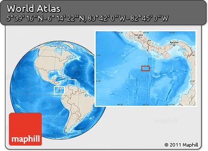 Shaded Relief Location Map of the Area around 5° 56' 49" N, 83° 13' 29" W