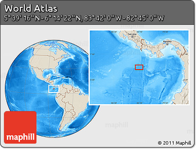 Shaded Relief Location Map of the Area around 5° 56' 49" N, 83° 13' 29" W
