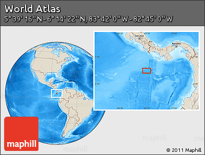 Shaded Relief Location Map of the Area around 5° 56' 49" N, 83° 13' 29" W